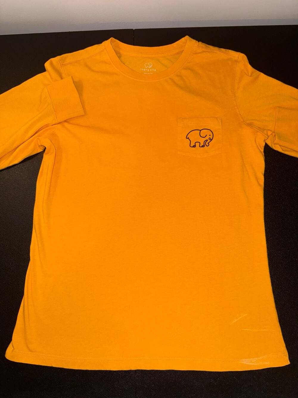 Ivory Ella Long Sleeve Elephant Logo Pocket T-Shirt Gold Yellow -S